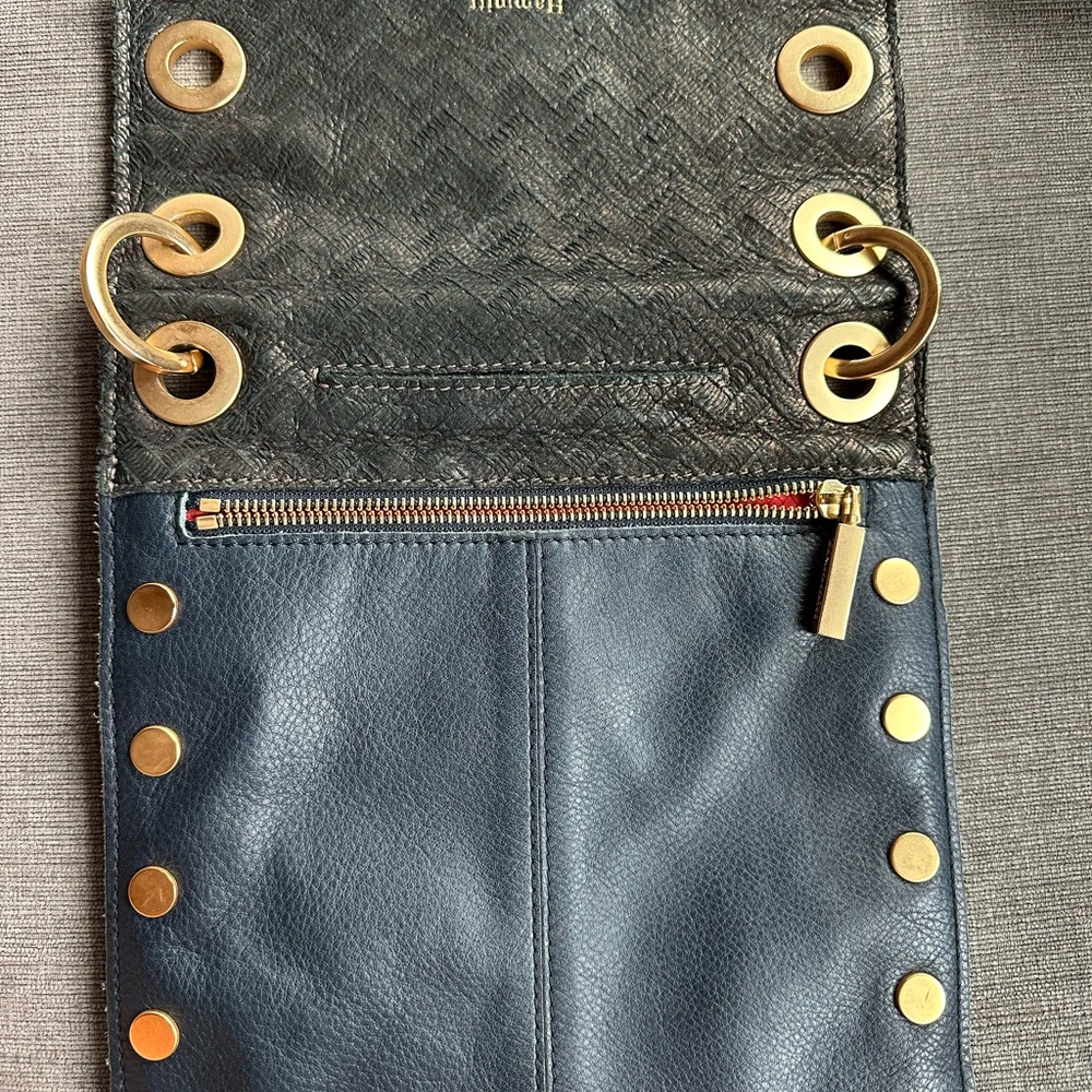 Hammitt Montana medium crossbody purse Navy/copper embossed/gold hardware